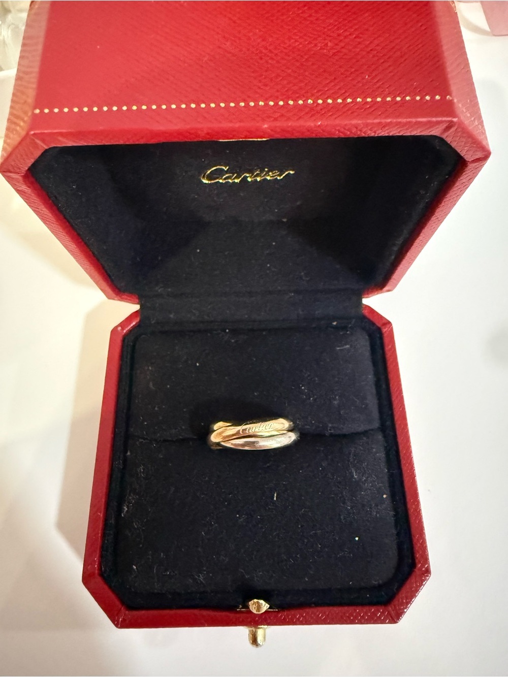 Cartier Gold Trinity-Style Interlocking Ring with Red Box Accent - Picture 2 of 4